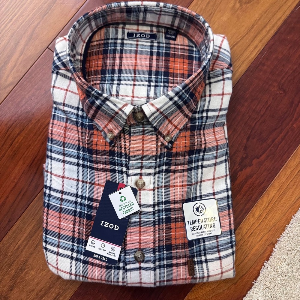 IZOD Mens 2XLT Big & Tall‎ Button Down Plaid Shirt NEW with Tags NWT